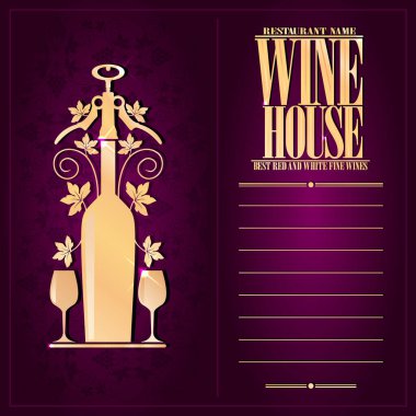 Mor soyut bir arka planda eski şarap evi konsepti menüsü. Vektör illüstrasyonu