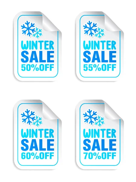 Winterschlussverkauf Sticker Mit Schneeflocken Winterschlussverkauf Rabatt Vektorillustration — Stockvektor