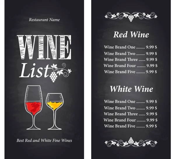 Weinkarte Auf Einem Tafelhintergrund Beste Rot Und Weißweine — Stockvektor