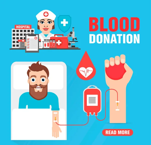 Diseño Concepto Médico Plano Banner Web Gráficos Información Donación Sangre — Archivo Imágenes Vectoriales