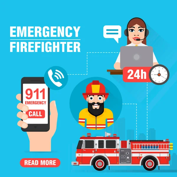 Emergenza Progettazione Dei Vigili Del Fuoco Chiamata Emergenza 911 Illustrazione — Vettoriale Stock