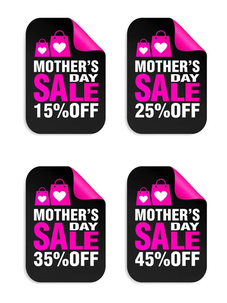 母亲节销售带有包装图标的黑色 粉色贴纸 减价15 矢量说明 — 图库矢量图片