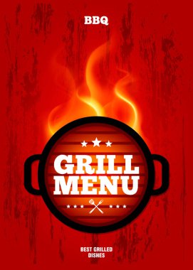 Kırmızı grunge arka planında ızgara menü tasarım şablonu. Vektör illüstrasyonu