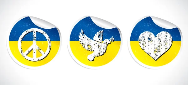 Support Ukraine Stickers Set Ukrainian Flag Concept Sign Peace World ロイヤリティフリーストックベクター