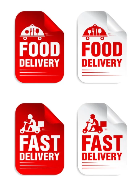 Food Delivery Fast Delivery Stickers Set Vector Illustration — стоковый вектор