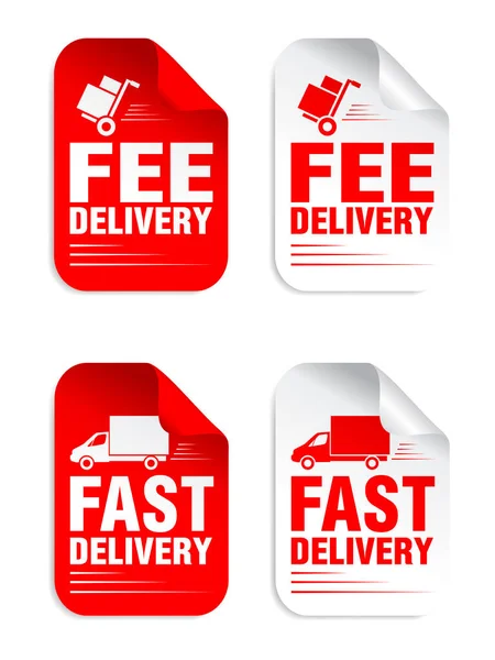 Free Delivery Fast Delivery Red White Stickers Set Vector Illustration — Stock vektor