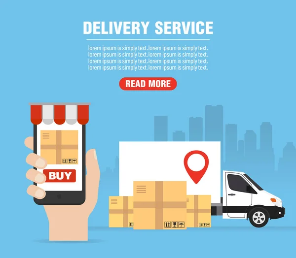 Online Shopping Delivery Service Concept Design Flat Banner Vector Illustration — стоковый вектор