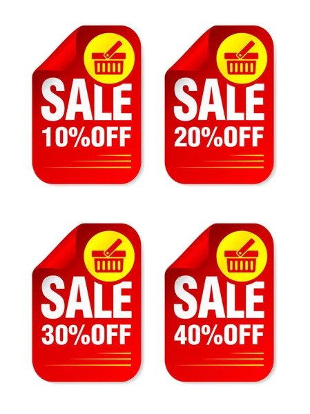 Red Sale Stickers Set Shopping Basket Sale Vector Illustration — Archivo Imágenes Vectoriales