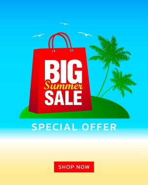 Büyük yaz indirimi pankartı. Vektör illüstrasyonu