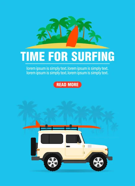 Tiempo Para Diseño Del Concepto Surf Banner Plano Ilustración Vectorial — Vector de stock