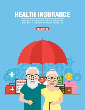 Tıbbi tasarım dairesi. Sağlık sigortası yaşlıları. Vektör illüstrasyonu