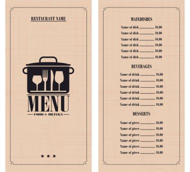 Retro satır dokusu arka planında restoran menüsü. Vektör illüstrasyonu