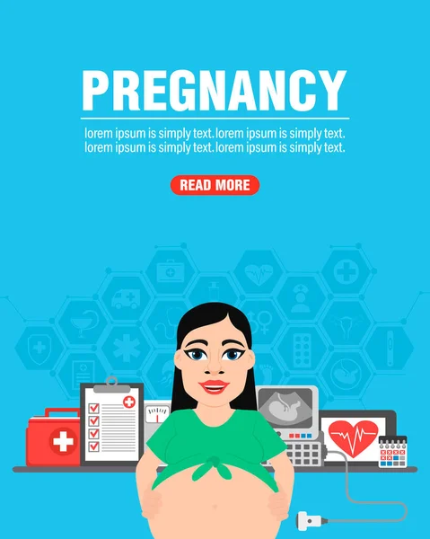 Schwangerschaft Medizinisches Konzept Flaches Design Mit Schwangerer Frau Vektorillustration — Stockvektor