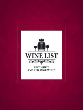 Şarap listesi menekşe arka planı. En iyi beyaz ve kırmızı, gül şarabı. Vektör illüstrasyonu