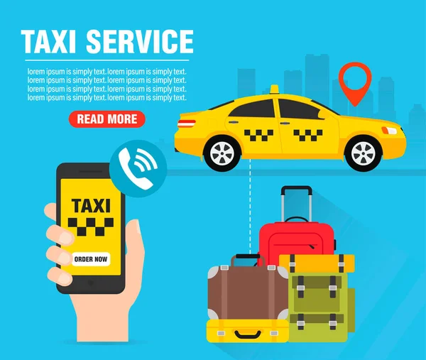 Online Taxi Service Concept Design Flat Yellow Taxi Car Order — ストックベクタ