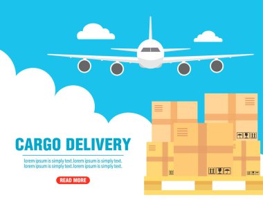 Kargo teslimat konsepti tasarımı düz afiş. Hava teslimatı. Vektör illüstrasyonu