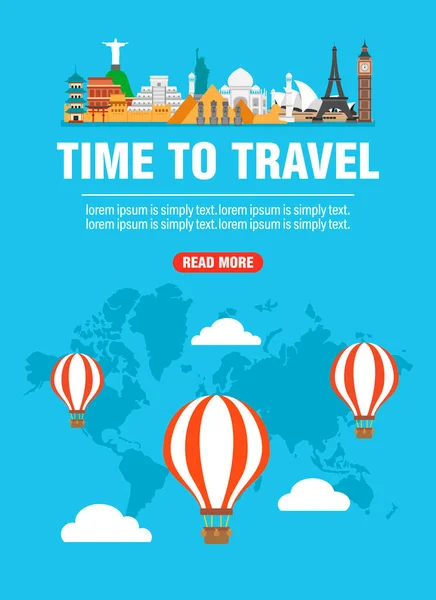 Time Travel Concept Design Flat Banner World Balloon Travel Vector — Vector de stock