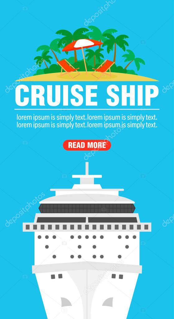 Cruise ship. Time to travel concept design flat banner. Vector illustration