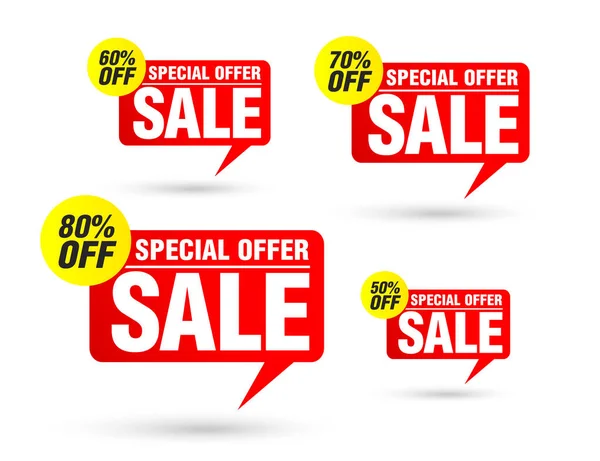 Sale Red Tag Speech Bubble Set Special Offer Discount Vector — Vetor de Stock