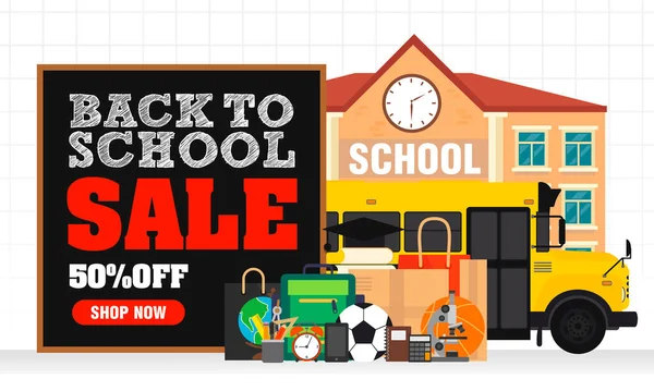 Welcome Back School Back School Sale Concept Design Flat Banner — Vetor de Stock