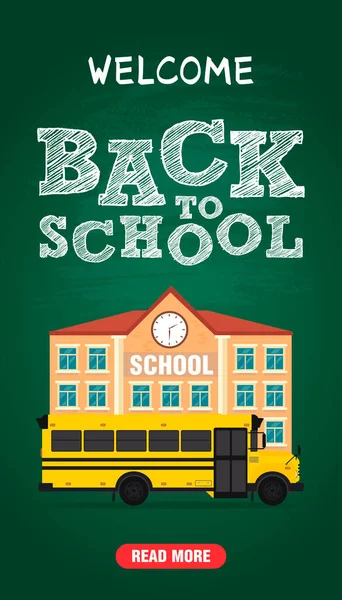 Welcome Back School Concept Design Flat School Bus Green Background — 스톡 벡터