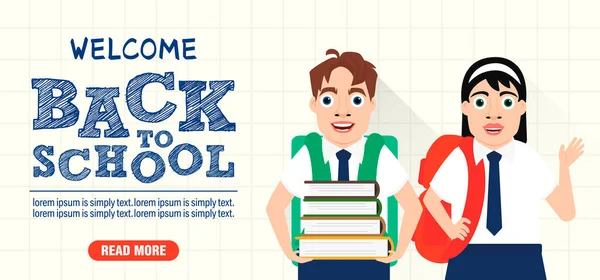 Welcome Back School Back School Concept Design Flat Banner School — Vettoriale Stock