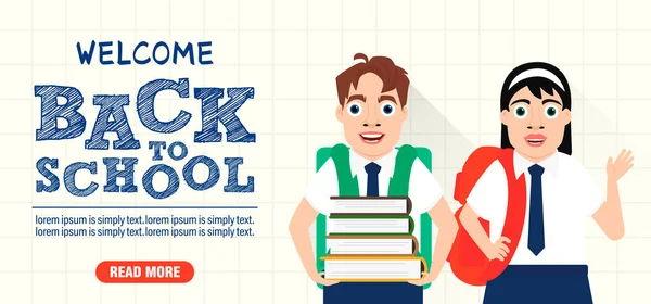 Welcome Back School Back School Concept Design Flat Banner School — 스톡 벡터