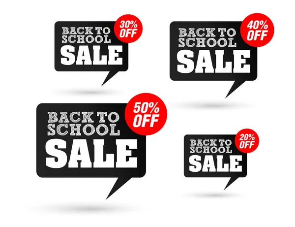 Back School Sale Tag Speech Bubble Set Discount Vector Illustration — Vetor de Stock