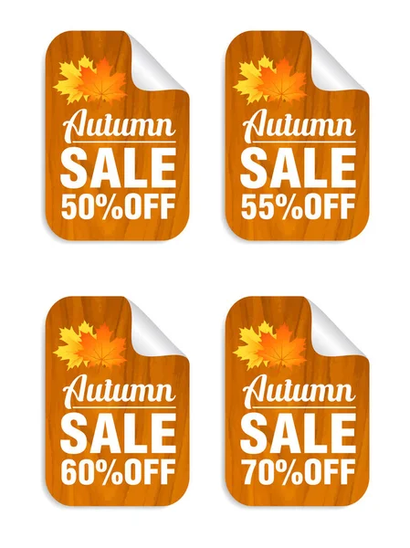 Autumn Sale Stickers Set Concept Wood Design Sale Vector Illustration — ストックベクタ