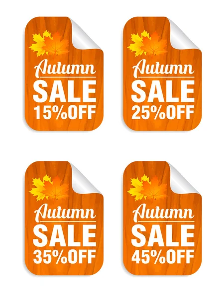Autumn Sale Stickers Set Concept Wood Design Sale Vector Illustration — Image vectorielle