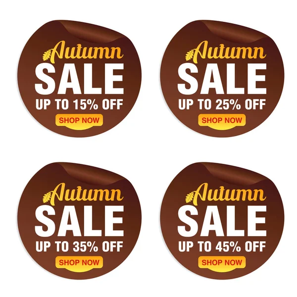 Autumn Sale Brown Stickers Set Sale Vector Illustration — Stock vektor