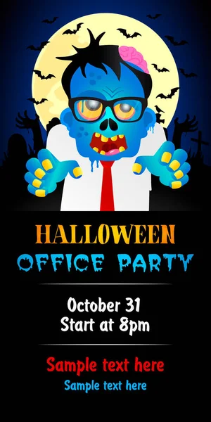 Halloween Office Party Tema Fundo Azul Cartaz Halloween Com Trabalhador — Vetor de Stock