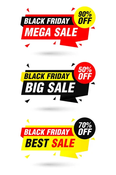 Набор Этикеток Продажи Оригами Черную Пятницу Mega Sale Big Sale — стоковый вектор