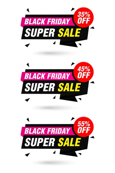 Набор Этикеток Распродажу Черную Пятницу Super Sale Discount Векторная Иллюстрация — стоковый вектор