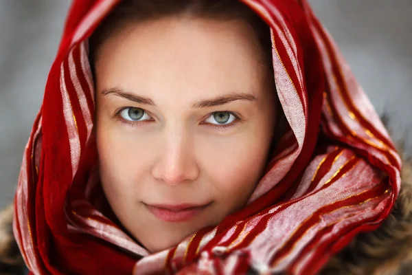 雪冬森赤いスカーフの女 ロイヤリティフリーのストック画像