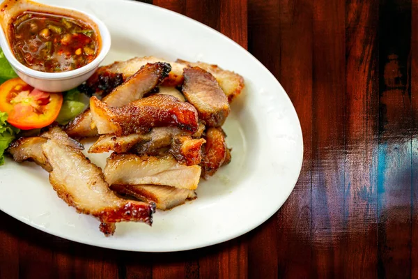 Thai Grilled Pork Neck Kor Moo Yang Makanan Jalanan Menu — Stok Foto