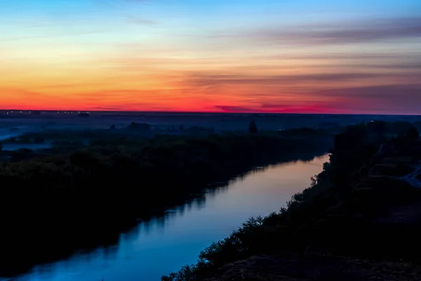 Zachód Słońca Wschodzie Słońca Nad Rzeką Poranny Świta Późny Wieczór — Zdjęcie stockowe