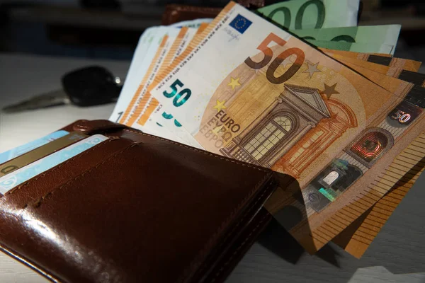 Euro Liquide Est Sur Portefeuille Avec Des Cartes Crédit Beaucoup — Photo