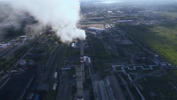 Димові Димоходи Електростанції Повітряний Вид Виробництво Електроенергії Електростанція Спалювання Вугілля — стокове відео