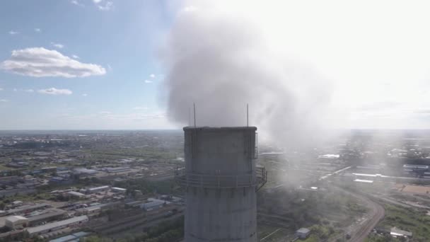 Smoky Chimneys Power Plant Aerial View Electric Power Generation Power — Video