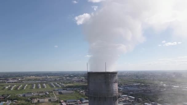 Smoky Chimneys Power Plant Aerial View Electric Power Generation Power — Video