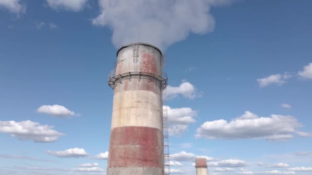 Smoky Chimneys Power Plant Aerial View Electric Power Generation Power — Stock Video