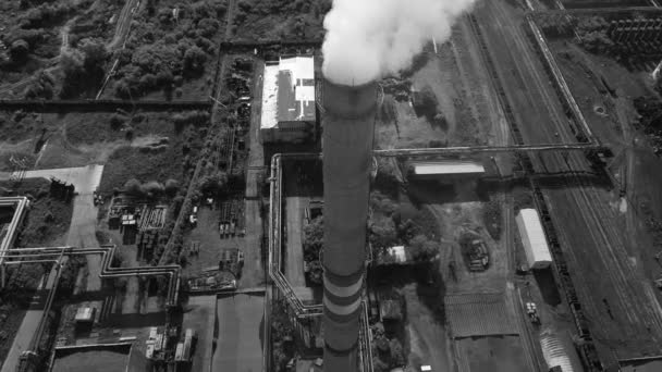 Smoky Chimneys Power Plant Aerial View Electric Power Generation Power — 图库视频影像