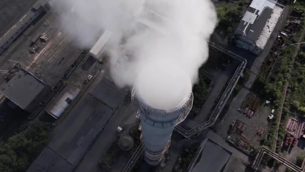 Smoky Chimneys Power Plant Aerial View Electric Power Generation Power — Stok Video