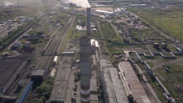 Smoky Chimneys Power Plant Aerial View Electric Power Generation Power — Video Stock