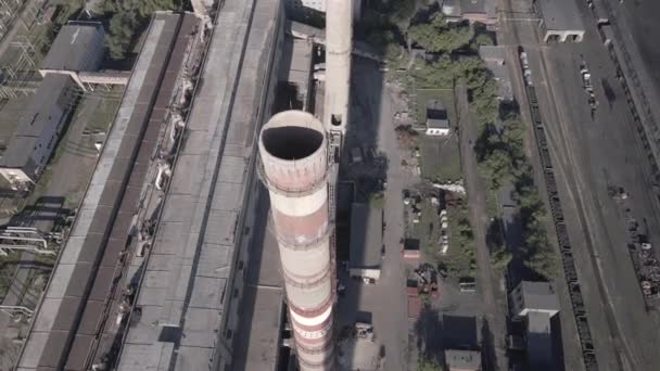 Smoky Chimneys Power Plant Aerial View Electric Power Generation Power — Stok video