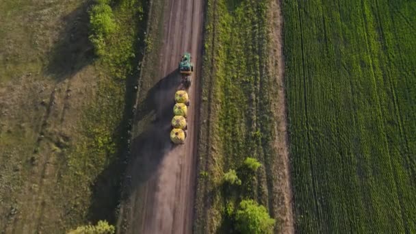 Tractor Carries Barrels Pesticides Fertilizers Country Road Herbicides Used Agricultural — Wideo stockowe