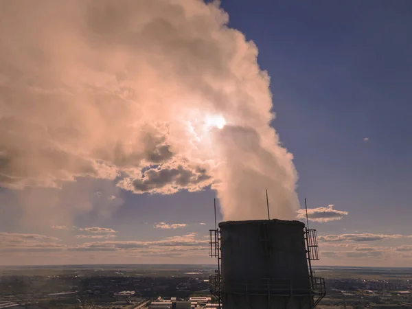 Smoky Chimneys Power Plant Aerial View Electric Power Generation Power — Photo