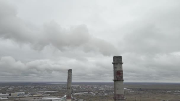 Luftföroreningar Skadliga Utsläpp Och Global Uppvärmning Ekologiska Problem Smoky Skorstenar — Stockvideo