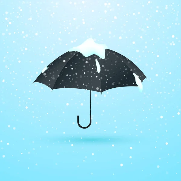 Kar Tanelerinin Altında Kar Yağışı Altında Şemsiye Vektör Illüstrasyonu — Stok Vektör